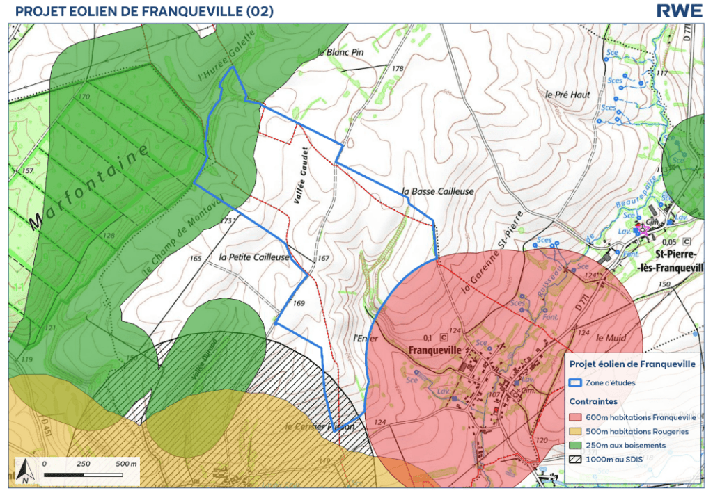 Carte des enjeux du projet éolien de Franqueville